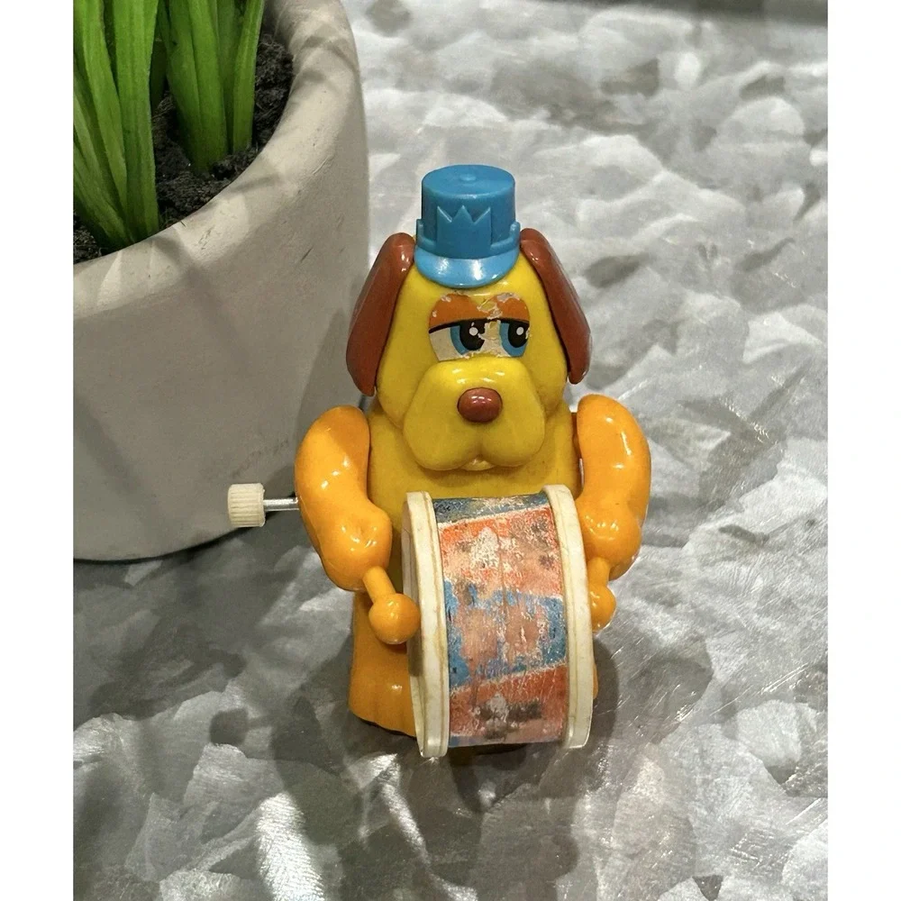 Vintage Tomy Marching Band Drummer‎ Dog (X2) Wind Up Toys *NOT WORKING, As-Is*